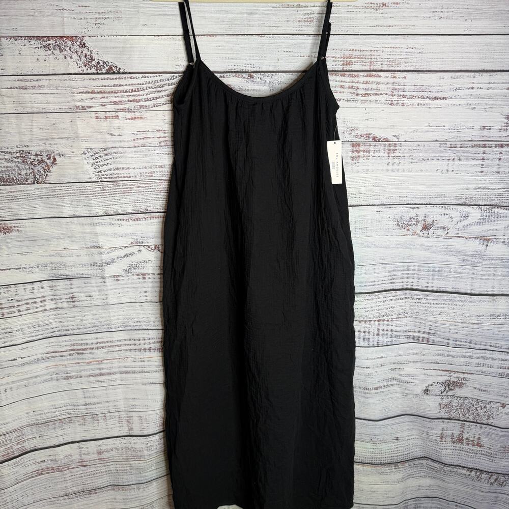 Sol Angeles Women M/L Black Gauze Midi Dress Tie Back Adjustable Straps NWT - Picture 2 of 7